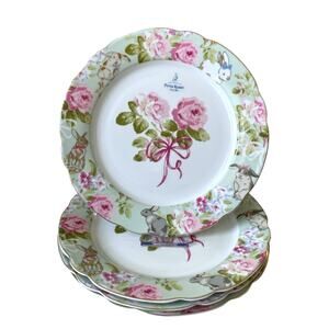 Laura Ashley Peter Rabbit Porcelain Easter Dinner Plates 11" Floral Set of 4 NEW